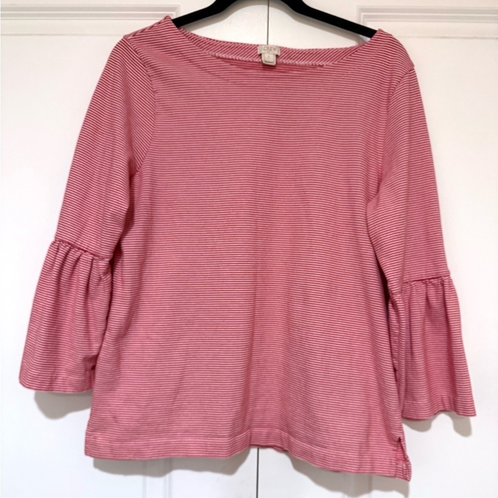J. Crew Red Striped Bell Sleeve 💯%Cotton Tee